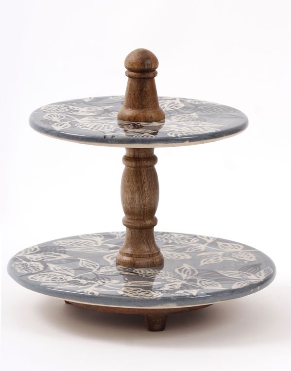 Black Spice Ceramic 2 Tier Cake Stand Knockdown